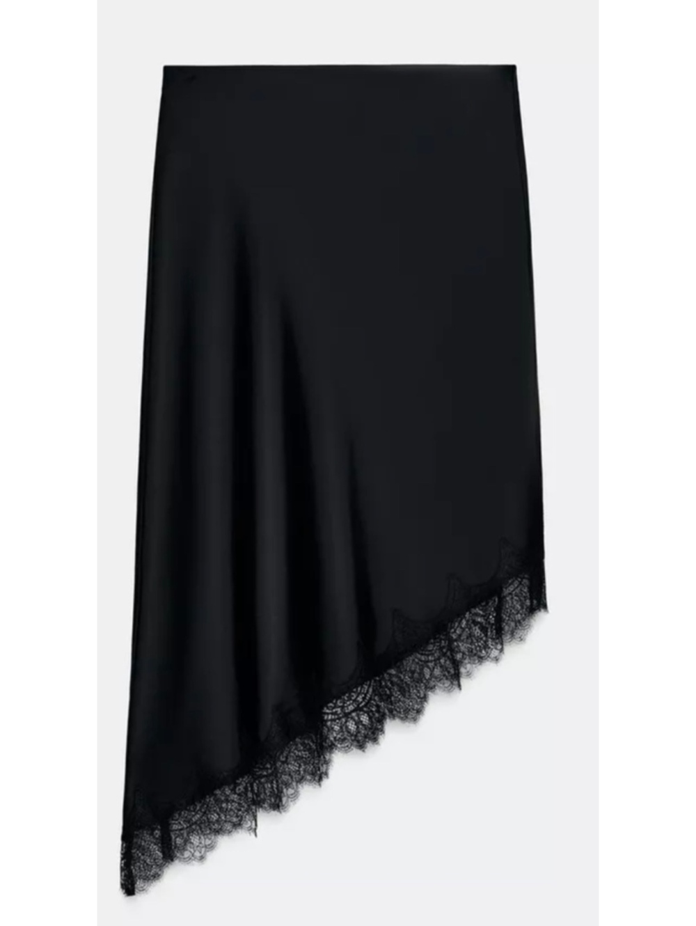 Zara Black Asymmetrical Lace Satin Skirt